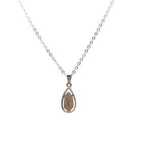 Sterling Silver Teardrop Pendant Necklace with Etched Starburst and Diamond Chip